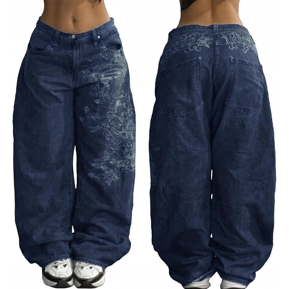 Women Baggy Jeans Mid Rise Wide Leg Vintage Denim Casual Streetwear